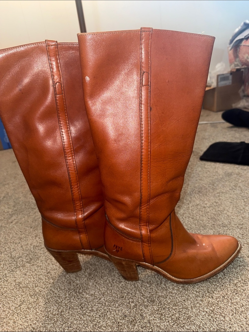Frye vintage Women's Tall Leather Boots 11b classic cognac color